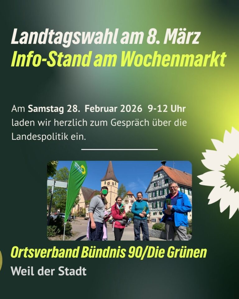 Grüner Info-Stand am Wochenmarkt